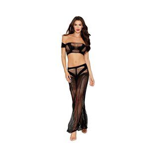 Dreamgirl Black Fishnet Lingerie Set Bralette & Maxi Skirt Two Piece One Size